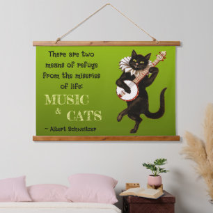 Süße musikalische Katze Zwei Zufluchtsorte Schweit Wandteppich Mit Holzrahmen