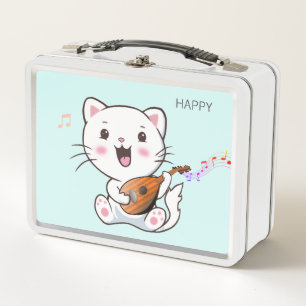 Süße musikalische weiße Katze Metall-Lunchbox Metall Brotdose