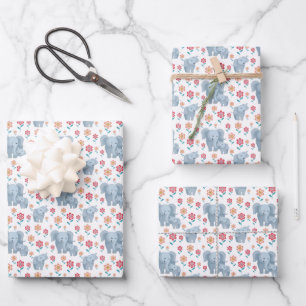 Süße Mutter Baby Elefant Fliesenmuster Geschenkpapier Set