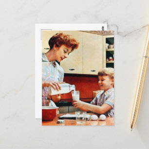süße Mutter Tochter retro vintage Milch Postkarte