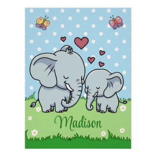 Süße Mutter und Baby-Elefant, Personalisiert Poster