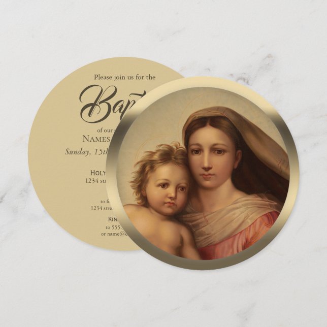 Süße Mutter und Kind CC0978 Taufe Einladung (Vorne/Hinten)