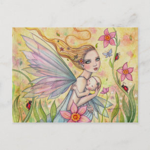 Süße Mutter-und-Kind-Fee-Fantasie-Illustration Postkarte