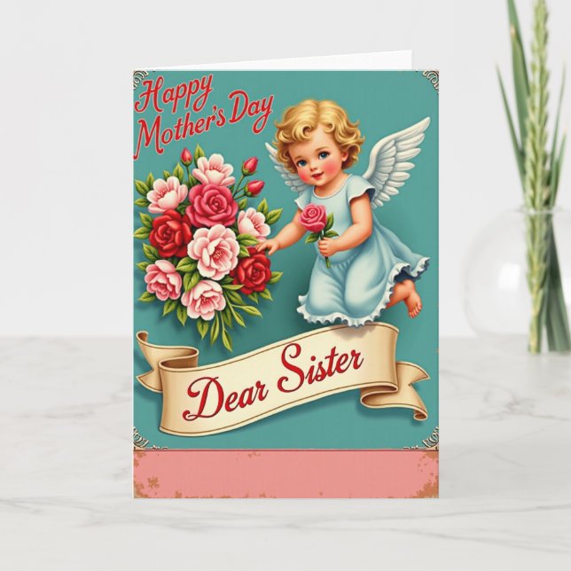 Süße Muttertags-Cherub-Rosenkarte Karte (Vorderseite)