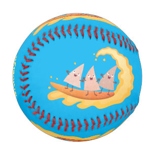Süße Nachos-Maischips surfen im Cartoon-Stil Baseball