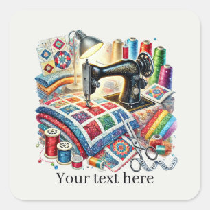 Süße Nähliebhaber fügen Text hinzu  Quadratischer Aufkleber