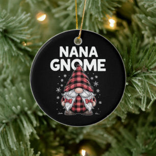 Süße Nana-Gnome Rotkariertes Weihnachts-Gnom Keramik Ornament