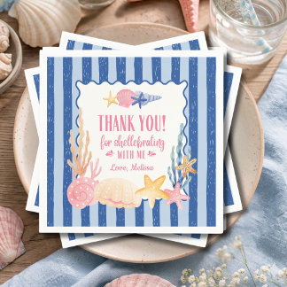 Süße nautische blaue rosa Muschel Danke Serviette