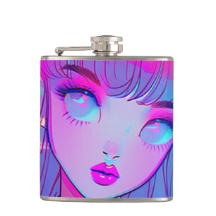 Süße Neon Anime Mädchen Flasche Flachmann