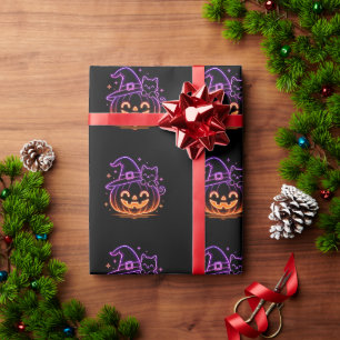 Süße Neon-Halloween-Kürbis-Katzen-Geschenkpapier Geschenkpapier