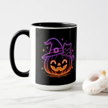 Süße Neon-Halloween-Kürbis-Katzen-Kaffeetasse
