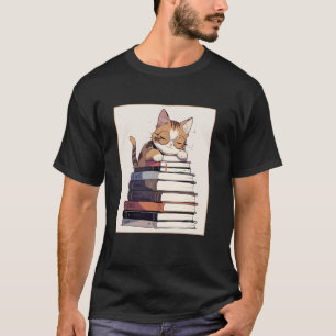 Süße Nerd-Katze auf Büchern Buch- und Katzenliebha T-Shirt