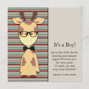 Süße nerdige Geek-Giraffe-Baby-Jungen-Party Einladung