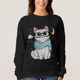 Süße nerdige Katze mit Brille und Schal Sweatshirt