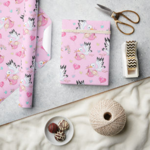 Süße neue Baby Girl und Storch Geschenkpapier