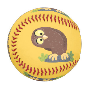 Süße neugierige lustige braune Eulen-Cartoon-Illus Baseball