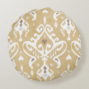 Süße neutrale gold-beige Ikat-Stammesmuster Rundes Kissen