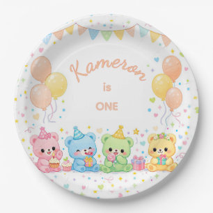 Süße neutrale Pastell-Baby-Bären-Geburtstag Pappteller