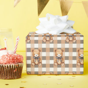 Süße neutrale Teddybär Karo Geschenkpapier
