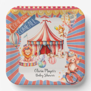 Süße neutrale Vintage-Kirmes-Zirkus-Baby-Party Pappteller