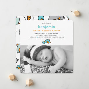 Süße niedliche Baby-Entenküken Baby-Junge Foto Geb Ankündigung