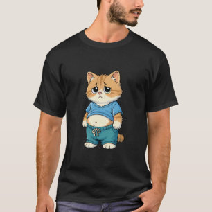 Süße niedliche Katze lustiger Bauch raus Katzenlie T-Shirt