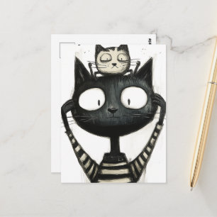 Süße niedliche Katzen Schwarz-Weiß-Zeichnung Postkarte