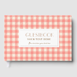 Süße niedliche Pfirsich rosa Gingham Karo Schecken Gästebuch
