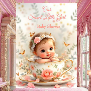 Süße niedliche Pfirsich-Rosa Mädchen-Baby-Party-Te Einladung