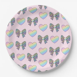 süße niedliche Regenbogen-Herzen Pastell-Verlauf M Pappteller