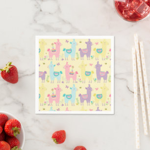 Süße niedliche rosa, gelbe und violette Lamas Serviette