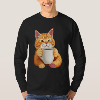Süße niedliche rote Katze Kaffee Grafik Langarmshi T-Shirt