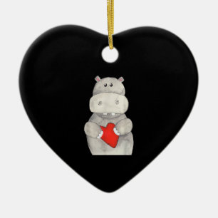 Süße Nilpferd-Hippopotamus hält Herz   Liebe Nilpf Keramik Ornament