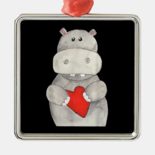 Süße Nilpferd-Hippopotamus hält Herz   Liebe Nilpf Ornament Aus Metall