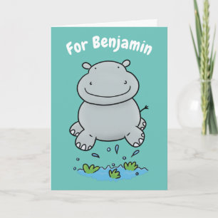 Süße Nilpferd-Spring-Cartoon-Personalisierter Gebu Karte