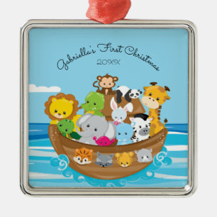 Süße Noah-Arche-Babys erstes Weihnachtsbaumanhänge Silbernes Ornament