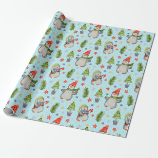 Süße Nordpol-Weihnachtspinguine Geschenkpapier