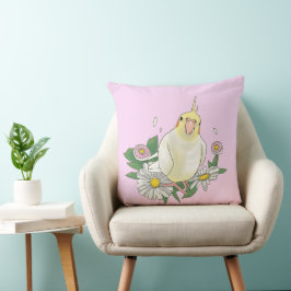 Süße Nymphensittich-Blumen-Illustration Kissen