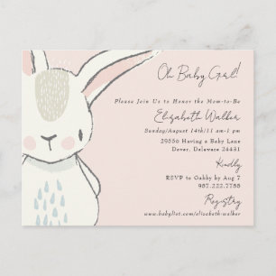 Süße Oh Baby Mädchen Hase Rosa Baby Shower Postkarte