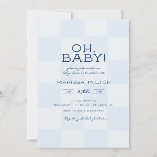 Süße Oh Baby Moderne Blaue Karierte Babyparty Einladung