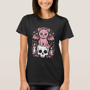 Süße Okkult-Katze mit Mondsicheln Pink Gothic Fa T-Shirt