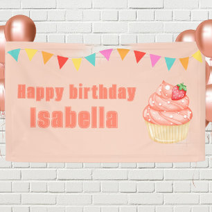 Süße ONE, rosa Mädchen zum ersten Geburtstag  Banner