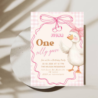 Süße ONE Silly Goose Baby Girl 1. Geburtstagsfeier Einladung