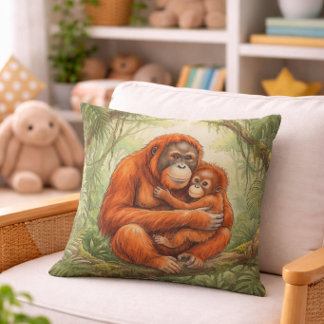 Süße Orang-Utan-Mama und Baby-Dschungeltiere Kissen