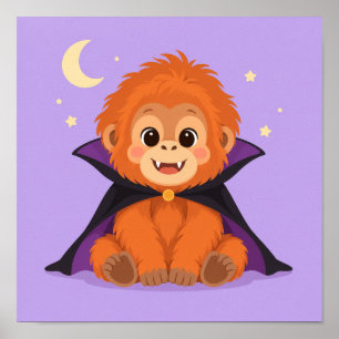 Süße Orangatutan-Vampir-Halloween-Illustration Poster