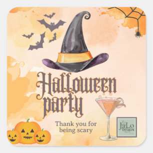 Süße orange Büro-Halloween-Party mit Logo Quadratischer Aufkleber