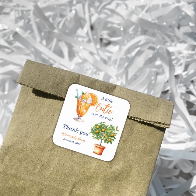 Süsse Orange Citrus Summer Ice Cream Baby Dusche Quadratischer Aufkleber (Von Creator hochgeladen)