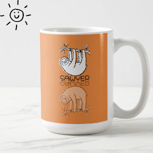 Süße orange Faultier-Reflektions-Kritzelei mit ind Kaffeetasse