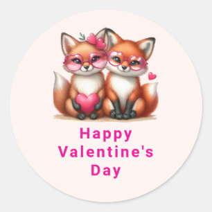 Süße orange Füchse in Liebe zum Valentinstag Runder Aufkleber