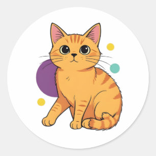 Süße orange getigerte Cartoon-Katze Runder Aufkleber
